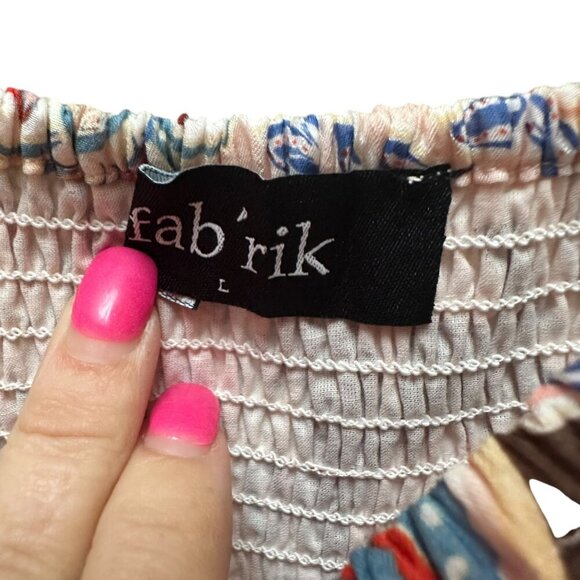 Fabrik Dress Bohemian Floral Maxi Smocked Bodice & Puff Sleeves Cottage L - Picture 9 of 11